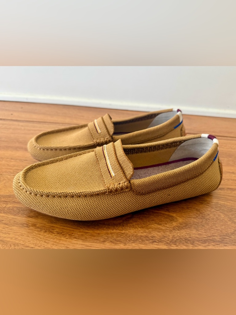 Rothy’s Driving Loafers Flats in Cognac, Burgundy Stripe, Women’s 9